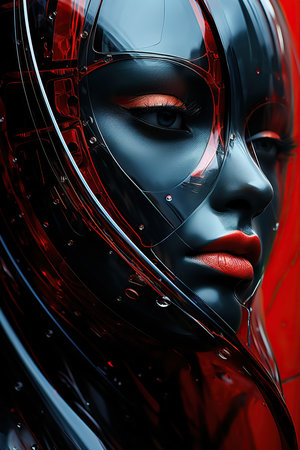 a woman wearing a black and red maskの素材