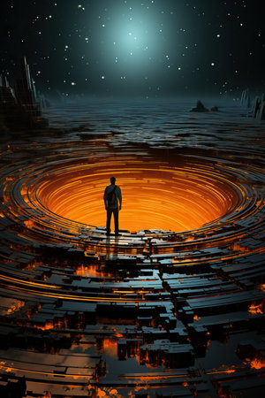 a man standing in a hole in a tunnelの素材