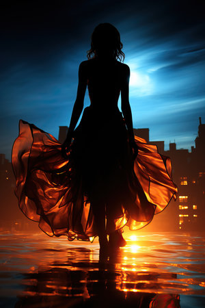 a silhouette of a woman in a dressの素材