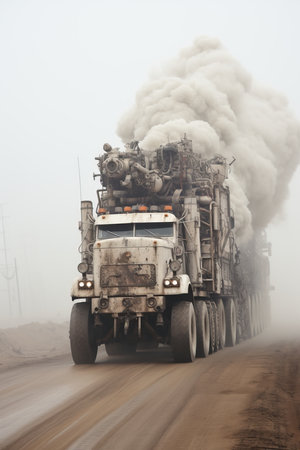 a large truck with smoke coming out of itの素材