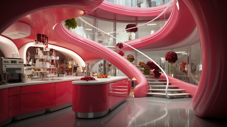 a spiral staircase in a pink roomの素材