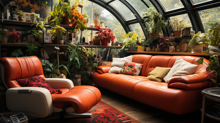 a room with a couch and a chairの素材