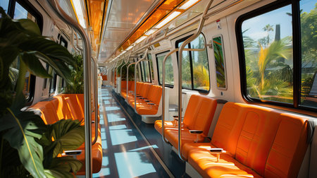an orange seats on a trainの素材
