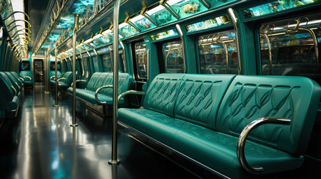 a green seat in a subwayの素材