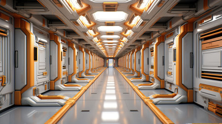 a long corridor with many doorsの素材