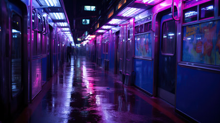 a train station with purple lightsの素材