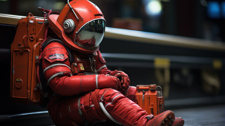 a person in a red suitの素材