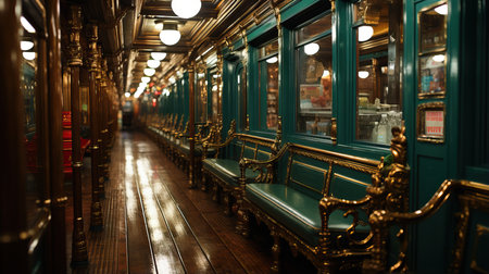 a row of benches in a trainの素材