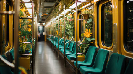 a green seat in a trainの素材