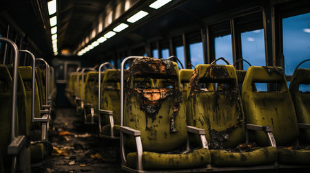 a group of green seats with burnt seatsの素材