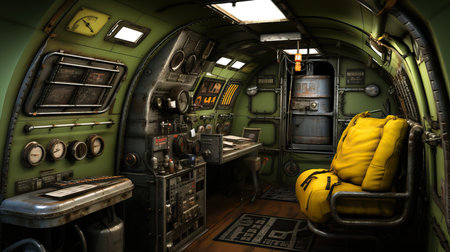 a person sitting in a yellow chair in a green roomの素材