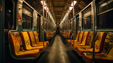 a row of seats in a trainの素材