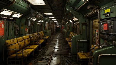 inside a train with many seatsの素材