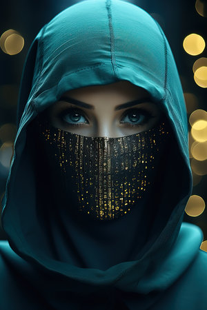 a woman wearing a hood and a face maskの素材