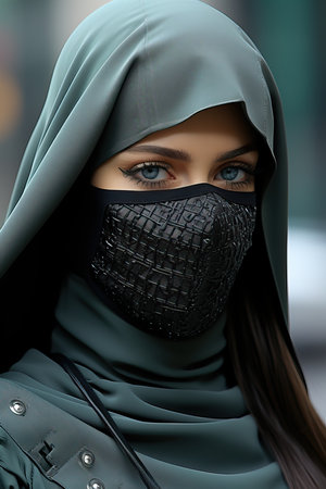 a woman wearing a maskの素材