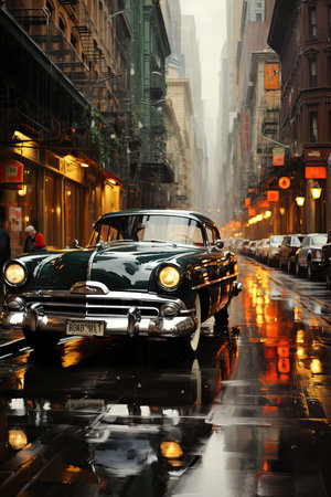 a car on a wet streetの素材