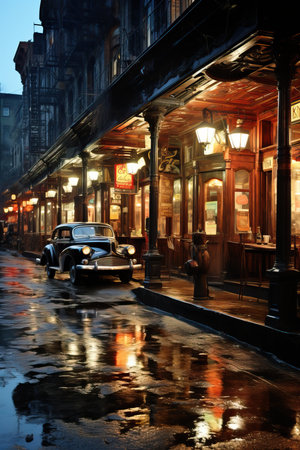 a car parked on a wet streetの素材