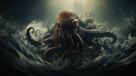 a large octopus with tentacles in the waterの素材