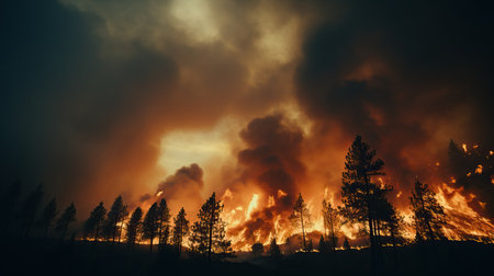 a forest fire with smoke and cloudsの素材