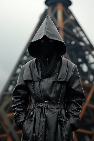 a person in a black coatの素材