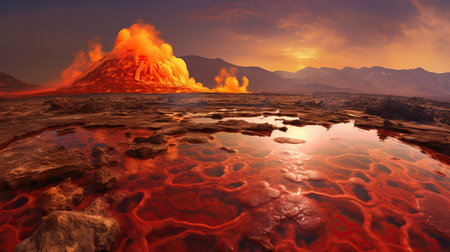 a volcano erupting in the desertの素材