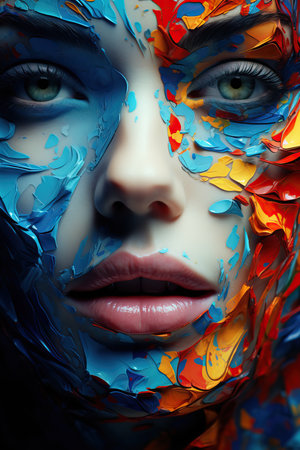 a woman with paint on her faceの素材
