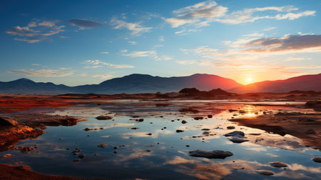 a sunset over a lakeの素材