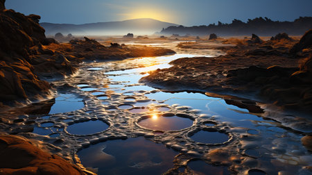 a water flowing through a rocky areaの素材
