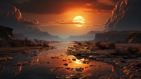 a sunset over a riverの素材