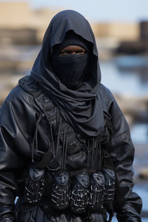 a man wearing a black mask and a black jacketの素材