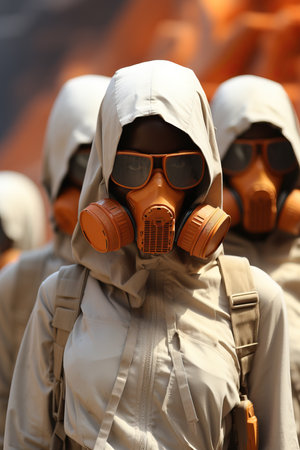 a group of people wearing gas masks and hoodsの素材