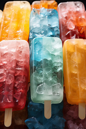 a group of popsicles with different colors of iceの素材