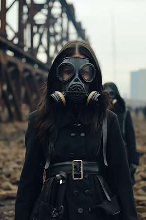 a woman wearing a gas maskの素材