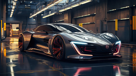a black sports car in a roomの素材