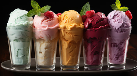 a group of ice cream in glassesの素材