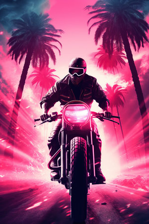 a man riding a motorcycleの素材