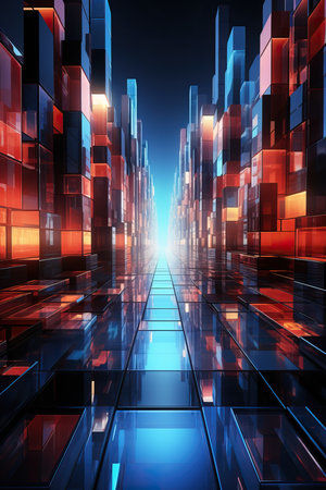 a long corridor with glass blocksの素材