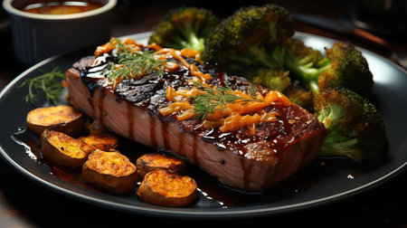 a plate of meat and vegetablesの素材
