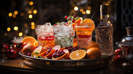 a tray of fruit and drinksの素材