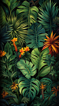 a colorful tropical plants and flowersの素材