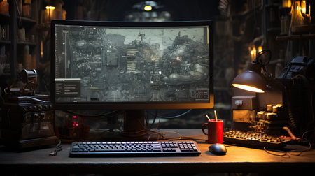 a computer on a deskの素材