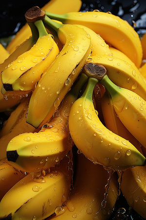 a bunch of bananas with water dropsの素材