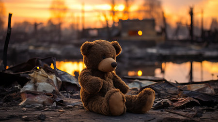 a teddy bear sitting on the groundの素材