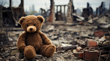 a teddy bear sitting on rocksの素材