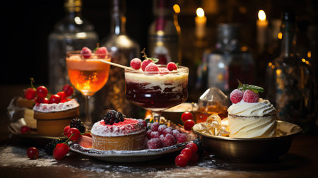 a table with desserts and drinksの素材