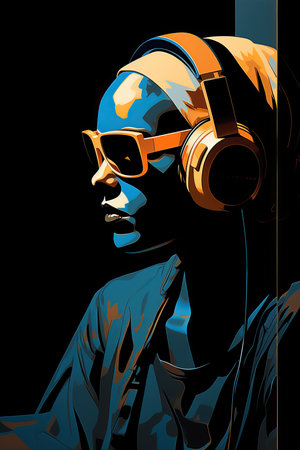 a person wearing headphones and sunglassesの素材