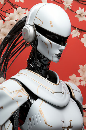 a robot with headphones and a helmetの素材