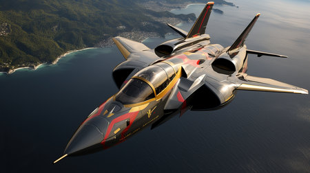 a jet plane flying over waterの素材
