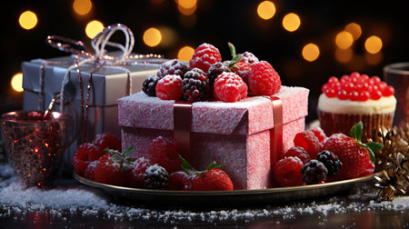 a gift box with berries on topの素材