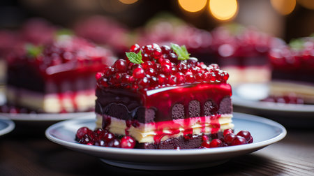 a plate of dessert with red berries on topの素材